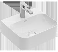 Villeroy & Boch Finion lavamanos, rebosadero oculto, 1 agujero para grifo, 430x390mm, 436444R7, Color: Negro puro CeramicPlus