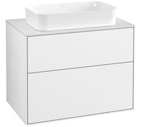 Villeroy & Boch Finion mueble bajo para lavabo, 2 cajones, con iluminación, centro lavabo, 800x603x501mm, Cristal Matt White, G63100GF, Color: Laca Blanco Brillante