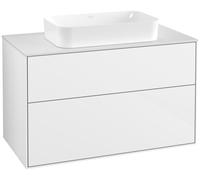 Villeroy & Boch Finion mueble bajo para lavabo, 2 cajones, con iluminación, centro lavabo, sin agujero para grifo, 1000x603x501mm, Cristal Matt White, G64100GF, Color: Laca Blanco Brillante