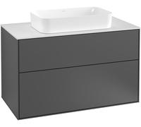 Villeroy & Boch Finion mueble bajo para lavabo, 2 extraíbles, sin agujero para grifo, 1000x603x501mm, Cristal Negro Mate, F64200GF, Color: Laca Blanco Brillante
