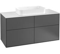 Villeroy & Boch Finion mueble bajo para lavabo, 4 cajones, centro lavabo, sin agujero para grifo, 1200x603x501mm, Cristal Matt White, F67100PD, Color: Negro Mate Laca