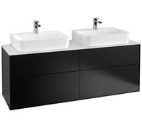 Villeroy & Boch Finion mueble bajo para lavabo, 4 extraíbles, para 2 lavabos, 1600x603x501mm, Cristal Matt White, F18100PD, Color: Negro Mate Laca