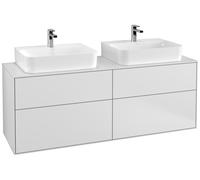 Villeroy & Boch Finion mueble bajo para lavabo, con iluminación, para 2 lavabos, 1600x603x501mm, Cristal Matt White, G18100MT, Color: Blanco Mate Laca