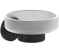 Villeroy & Boch Jabonera Elements Tender, jabonera para montaje en pared, soporte para jabón de vidrio satinado y zinc, redondo, Negro mate