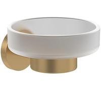 Villeroy & Boch Jabonera Elements Tender, jabonera para montaje en pared, soporte para jabón de vidrio satinado y zinc, redondo, Oro cepillado