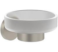 Villeroy & Boch Jabonera Elements Tender, jabonera para montaje en pared, soporte para jabón de vidrio satinado y zinc, redondo, Níquel cepillado mate