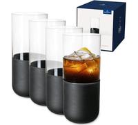 Villeroy & Boch Juego De Vasos Largos Manufacture Rock, Set 4 Piezas, Cristal Con Base Negro Mate, Capacidad 300Ml