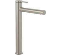 Villeroy & Boch Loop & Friends - Grifo de lavabo elevado, sin desagüe, grifo de baño con cartucho de cerámica, ahorro de agua, altura de caño 251 mm, redondo, níquel cepillado mate