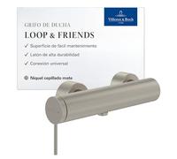Villeroy & Boch Loop & Friends - Grifo mezclador de ducha con protección antirretorno y cartucho de cerámica, grifo monomando para montaje en superficie, redondo, níquel mate