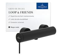 Villeroy & Boch Loop & Friends - Grifo mezclador de ducha con protección antirretorno y cartucho de cerámica, grifo monomando para montaje en superficie, redondo, color negro mate