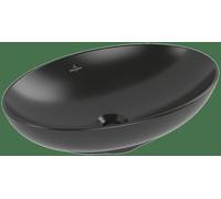 Villeroy & Boch Loop & Friends lavabo sobre encimera, Ovale, 560x380x120mm, con rebosadero, sin agujero para grifo, 4A4700R7, Color: Negro puro CeramicPlus
