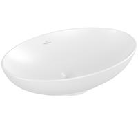 Villeroy & Boch Loop & Friends lavabo sobre encimera, Ovale, 560x380x120mm, con rebosadero, sin agujero para grifo, 4A4700RW, Color: Blanco Piedra CerámicaPlus