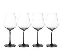 Villeroy & Boch Manufacture Rock, Set De Copas Para Vino Blanco, 4 Piezas, 380 Ml, Vidrio De Cristal, Transparente/Negro