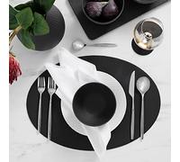 Villeroy & Boch Manufacture - Manteles Individuales ovalados de Piel sintética, 4 Unidades, Color Negro
