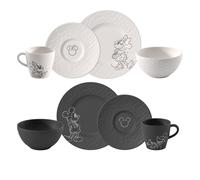Villeroy & Boch Manufacture Rock - Mickey Mouse - Set de desayuno, 8 piezas, blanco y negro, para lavavajillas y microondas, acabado de pizarra y decoración de Disney Mickey Mouse en tiza