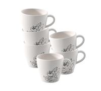 Villeroy & Boch Manufacture Rock Blanc - Juego de 6 tazas de café, diseño de Mickey Mouse, color blanco, apto para lavavajillas y microondas, diseño de pizarra con decoración de tiza de Mickey Mouse