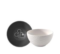 Villeroy & Boch Manufacture Rock - Mickey Mouse - Tazón para cereales, set 2 piezas, blanco y negro, lavavajillas y microondas, acabado pizarra y decoración de Disney Mickey Mouse en tiza