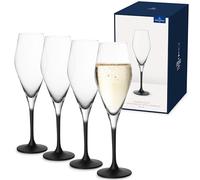 Villeroy & Boch Manufacture Rock, Set De Copas Para Champagne, 4 Piezas, 260 Ml, Vidrio De Cristal, Transparente/Negro