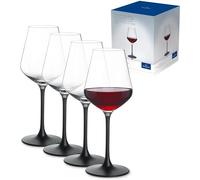 Villeroy & Boch Manufacture Rock, Set De Copas Para Vino Tinto, 4 Piezas, 380 Ml, Vidrio De Cristal, Transparente/Negro