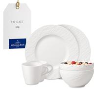 Villeroy & Boch Manufacture, Set Desayuno, 6 Piezas, Vajilla Para 2 Personas, Porcelana Premium, Blanco