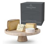 Villeroy & Boch - Manufacture Travertine, fuente para servir con pie beis de travertino, hecha a mano, diseño elegante de piedra natural en tonos arena, decoración en piedra para la mesa