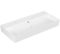 Villeroy & Boch Memento 2.0 lavabo mural, 2 agujeros para grifo, con rebosadero, sin pulir, 1000x470mm, 4A22A4RW, Color: Blanco Piedra CerámicaPlus