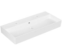 Villeroy & Boch Memento 2.0 lavabo mural, 2 agujeros para grifo, con rebosadero, sin pulir, 1000x470mm, 4A22A4R1, Color: Cerámica Blanca