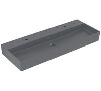 Villeroy & Boch Memento 2.0 lavabo mural, 2 agujeros para grifo, sin rebosadero, pulido, 1200x470mm, 4A22CGI4, Color: Grafito, Cerámica Plus