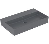 Villeroy & Boch Memento 2.0 lavabo mural, sin agujero para grifo, sin rebosadero, pulido, 800x470mm, 4A228FI4, Color: Grafito, Cerámica Plus