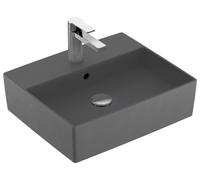 Villeroy & Boch Memento 2.0 lavabo sobre encimera, 1 agujero para grifo, con rebosadero, pulido, 500x420mm, 4A0750i4, Color: Grafito, Cerámica Plus