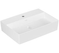 Villeroy & Boch Memento 2.0 Lavabo sobre encimera, 600 x 420 mm, 1 agujero para grifo, sin rebosadero, pulido, 4A0761RW, Color: Blanco Piedra, Cerámica Plus