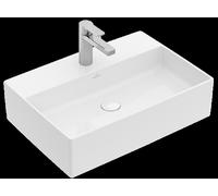 Villeroy & Boch Memento 2.0 Lavabo sobre encimera, 600 x 420 mm, 1 agujero para grifo, sin rebosadero, pulido, 4A0761R7, Color: Negro puro CeramicPlus