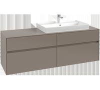 Villeroy & Boch Mueble bajo lavabo Collaro, 4 cajones extraíbles, lavabo a la derecha, con iluminación, 1600x548x500mm, C027B0AB, Color: Frontal/carcasa: roble negro, empuñadura: negro volcán