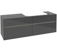 Villeroy & Boch Mueble bajo lavabo Collaro, 4 cajones extraíbles, lavabo a la derecha, con iluminación, 1600x548x500mm, C027B0FP, Color: Frontal/carcasa: gris brillante, asa: Grafito