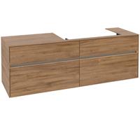 Villeroy & Boch Mueble bajo lavabo Collaro, 4 cajones extraíbles, lavabo a la derecha, con iluminación, 1600x548x500mm, C027B0RH, Color: Frente/carcasa: Roble de Kansas, mango: Grafito