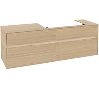 Villeroy & Boch Mueble bajo lavabo Collaro, 4 cajones extraíbles, lavabo a la derecha, con iluminación, 1600x548x500mm, C027B0VJ, Color: Carcasa/frontal: roble nórdico, tirador: Gris cachemira