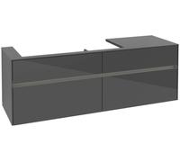 Villeroy & Boch Mueble bajo lavabo Collaro, 4 cajones extraíbles, lavabo a la izquierda, de pared, con iluminación, 1600x548x500mm, C029B0FP, Color: Frontal/carcasa: gris brillante, asa: Grafito