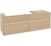 Villeroy & Boch Mueble bajo lavabo Collaro, 4 cajones extraíbles, lavabo a la izquierda, de pared, con iluminación, 1600x548x500mm, C029B0VJ, Color: Carcasa/frontal: roble nórdico, tirador: Gris cache