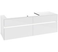 Villeroy & Boch Mueble bajo lavabo Collaro, 4 cajones extraíbles, lavabo a la izquierda, de pared, con iluminación, 1600x548x500mm, C029B0DH, Color: Frontal/carcasa: blanco brillante, mango: blanco ma