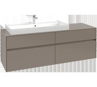 Villeroy & Boch Mueble bajo lavabo Collaro, 4 cajones extraíbles, lavabo a la izquierda, de pared, con iluminación, 1600x548x500mm, C029B0VL, Color: Frontal/carcasa: negro volcán, mango: negro volcán