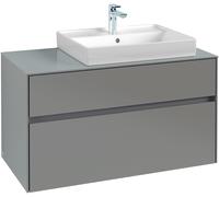 Villeroy & Boch Mueble de lavabo Collaro, 2 extraíbles, lavabo a la derecha, suspendido, 1000x548x500mm, C01800VJ, Color: Carcasa/frontal: roble nórdico, tirador: Gris cachemira