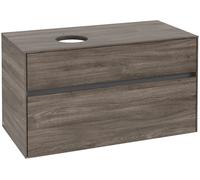 Villeroy & Boch Mueble de lavabo Collaro, 2 extraíbles, lavabo a la izquierda, 1000x548x500mm, C03900RK, Color: Frontal/carcasa: Roble piedra, Mango: Grafito