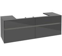 Villeroy & Boch Mueble de lavabo Collaro, 4 extraíbles, centro de lavabo, de pared, con iluminación, 1600x548x500mm, C031B0FP, Color: Frontal/carcasa: gris brillante, asa: Grafito