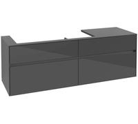 Villeroy & Boch Mueble de lavabo Collaro, 4 extraíbles, lavabo a la izquierda, de pared, 1600x548x500mm, C02900FP, Color: Frontal/carcasa: gris brillante, asa: Grafito