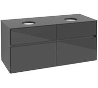 Villeroy & Boch Mueble de lavabo Collaro, 4 extraíbles, para 2 lavabos, de pared, 1200x548x500mm, C04400FP, Color: Frontal/carcasa: gris brillante, asa: Grafito