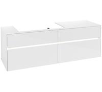 Villeroy & Boch Mueble de lavabo Collaro, 4 extraíbles, suspendido, lavabo a la izquierda, con iluminación, 1600x548x500mm, C026B0DH, Color: Frontal/carcasa: blanco brillante, mango: blanco mate