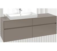 Villeroy & Boch Mueble de lavabo Collaro, 4 extraíbles, suspendido, lavabo a la izquierda, con iluminación, 1600x548x500mm, C026B0AH, Color: Frente/cuerpo: Rojo vino, empuñadura: Negro volcán