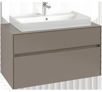 Villeroy & Boch Mueble de lavabo Collaro, centro de lavabo, de pared, 2 extraíbles, 1000x548x500mm, C02000AH, Color: Frente/cuerpo: Rojo vino, empuñadura: Negro volcán