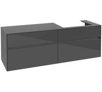 Villeroy & Boch Mueble de lavabo Collaro, de pared, 4 extracciones SoftClose, lavabo a la derecha, 1600x548x500mm, C02300FP, Color: Frontal/carcasa: gris brillante, asa: Grafito