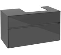 Villeroy & Boch Mueble de lavabo Collaro, lavabo a la derecha, 2 extraíbles, de pared, 1000x548x500mm, C01500FP, Color: Frontal/carcasa: gris brillante, asa: Grafito